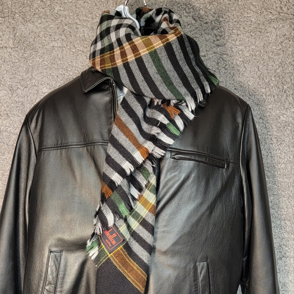 MANHATTAN MUFFLER Scarf Mens Black, Brown, Gray, Green & Yellow Plaid